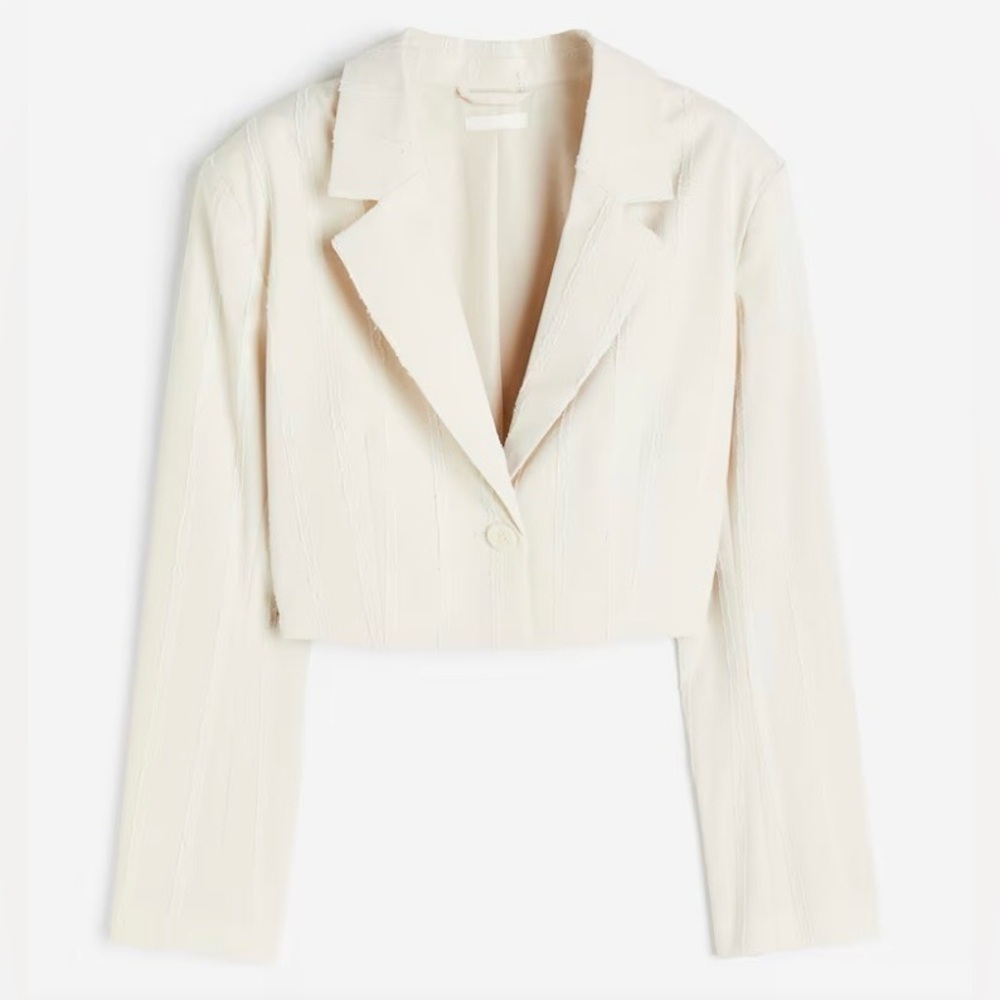 NWT H&M White Textured Cropped Blazer Size M